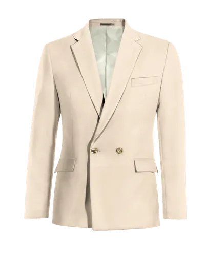 Cream slim fit stretch double-breasted blazer.