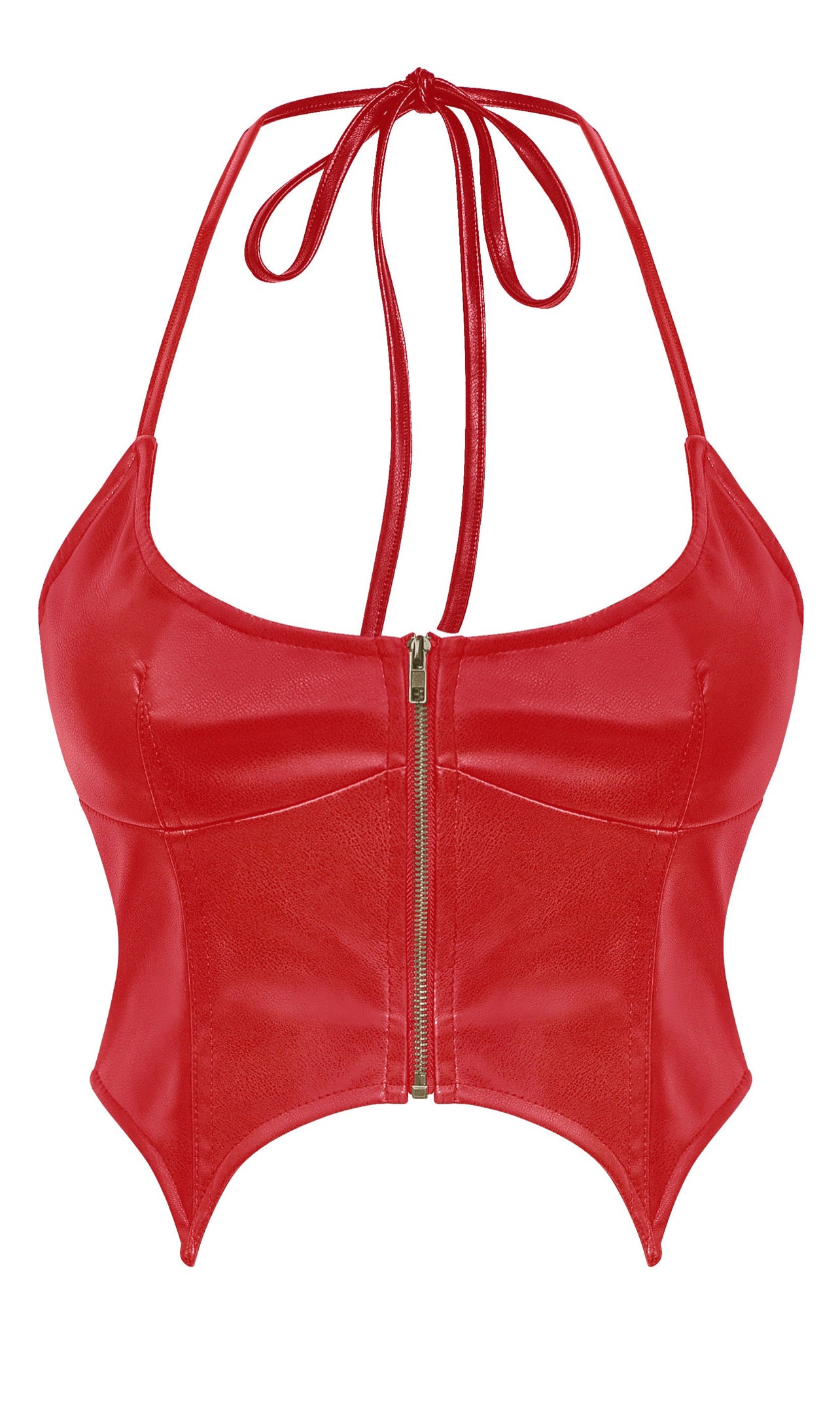 Crystal Halter Faux Leather Crop Top - Zipper Bustier