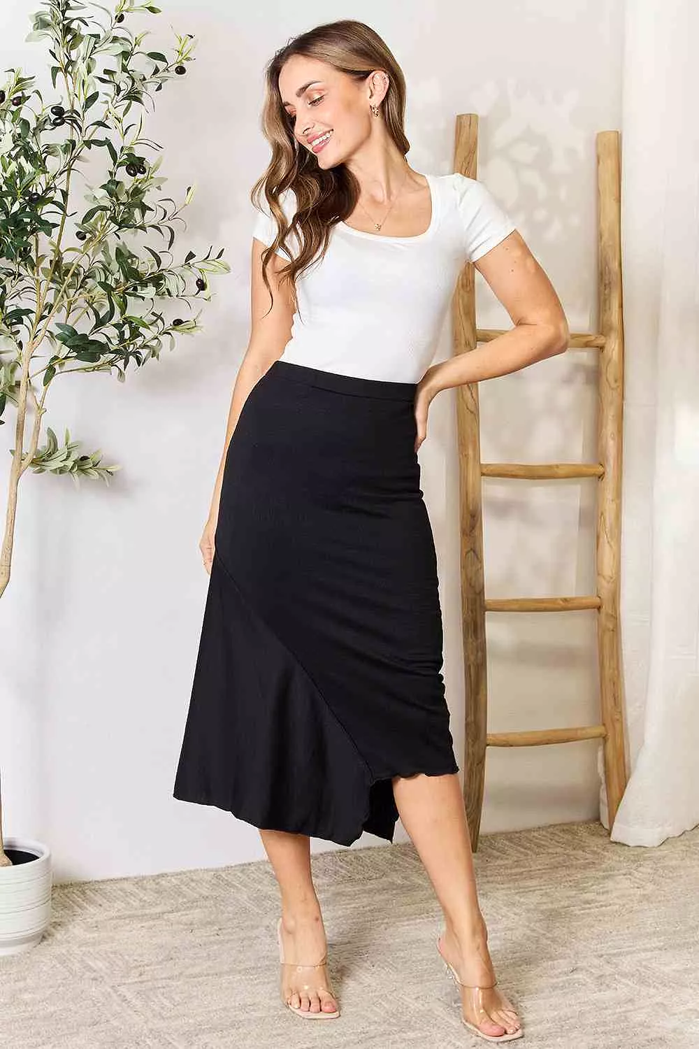 Culture Code Full Size High Waist Midi Skirt - High waist midi skirt for women, available in full sizes