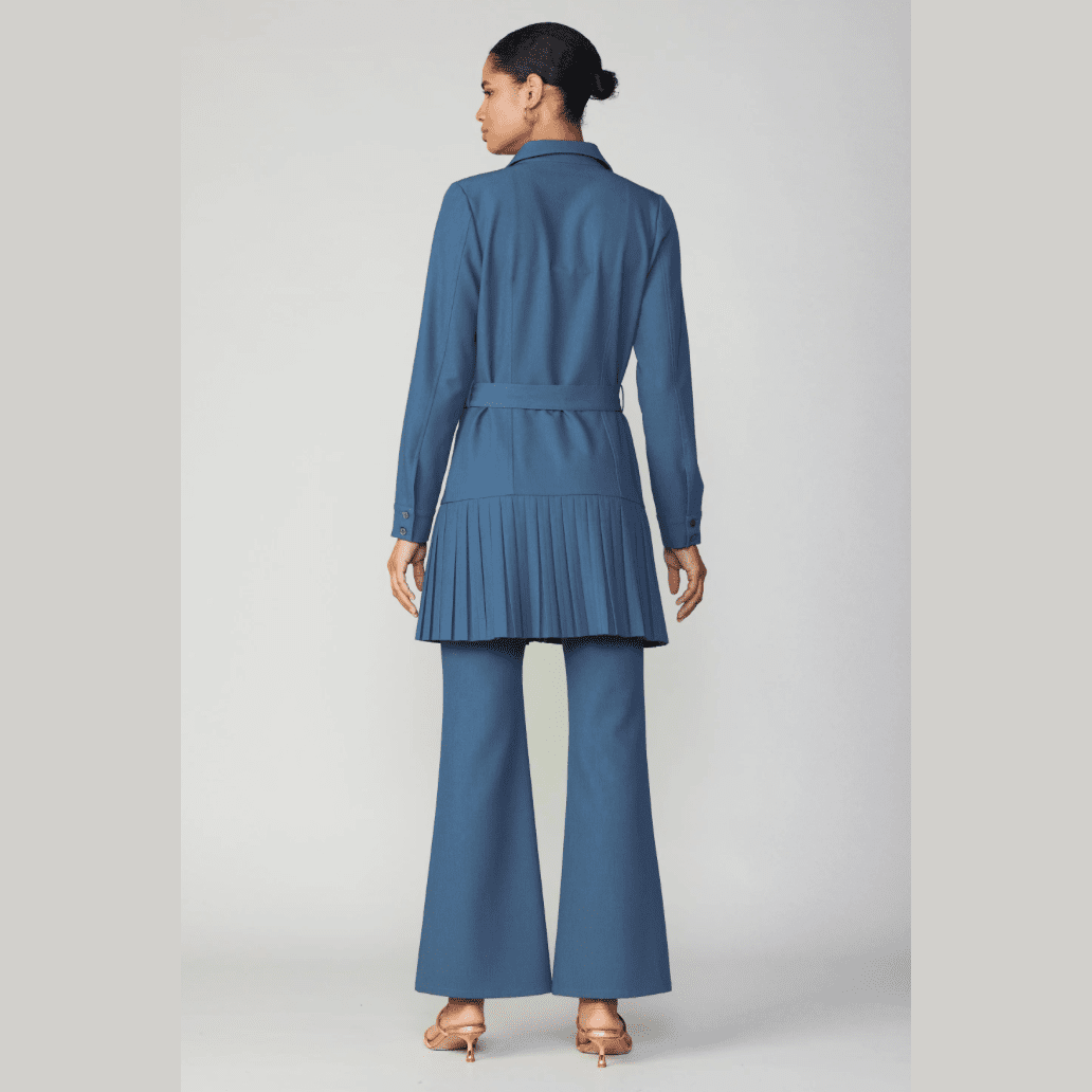 Current Air Pleated Button Down Shirt Dress Aegean Blue