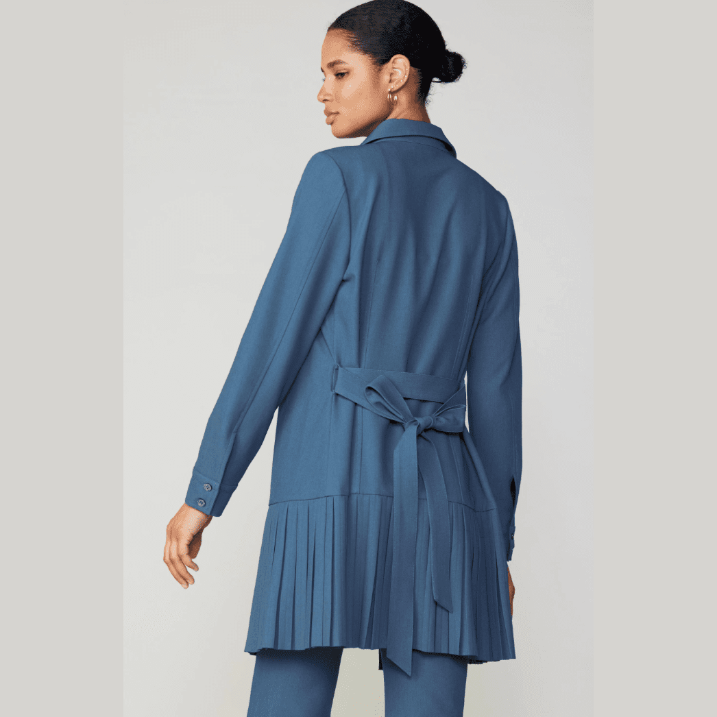 Current Air Pleated Button Down Shirt Dress Aegean Blue