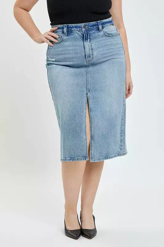 Curvy Denim Midi Skirt