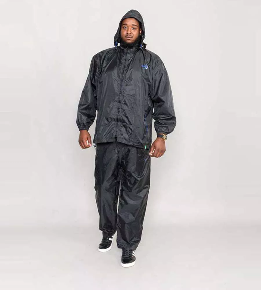 D555 Big Mens Black Packaway Weather Proof Rain Jacket ZAC BLACK