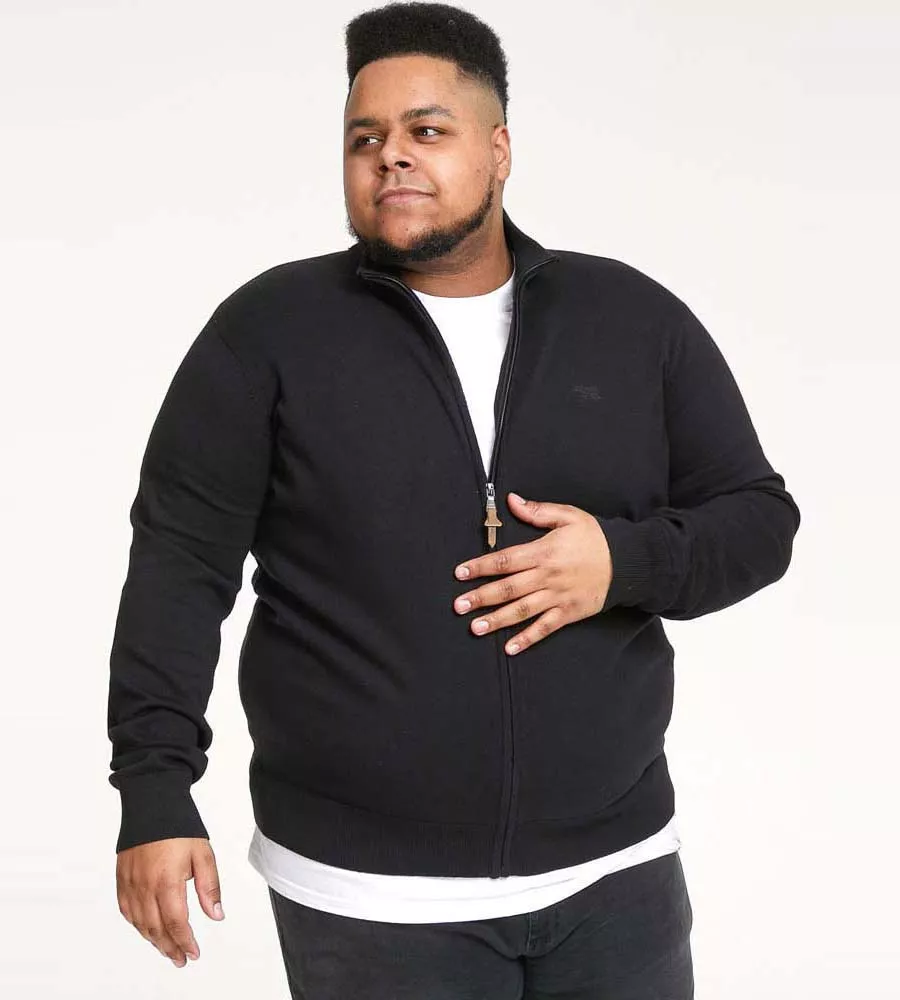 Big Men's Black Zip Through Knitted Sweater by D555 (FRANCO 1)