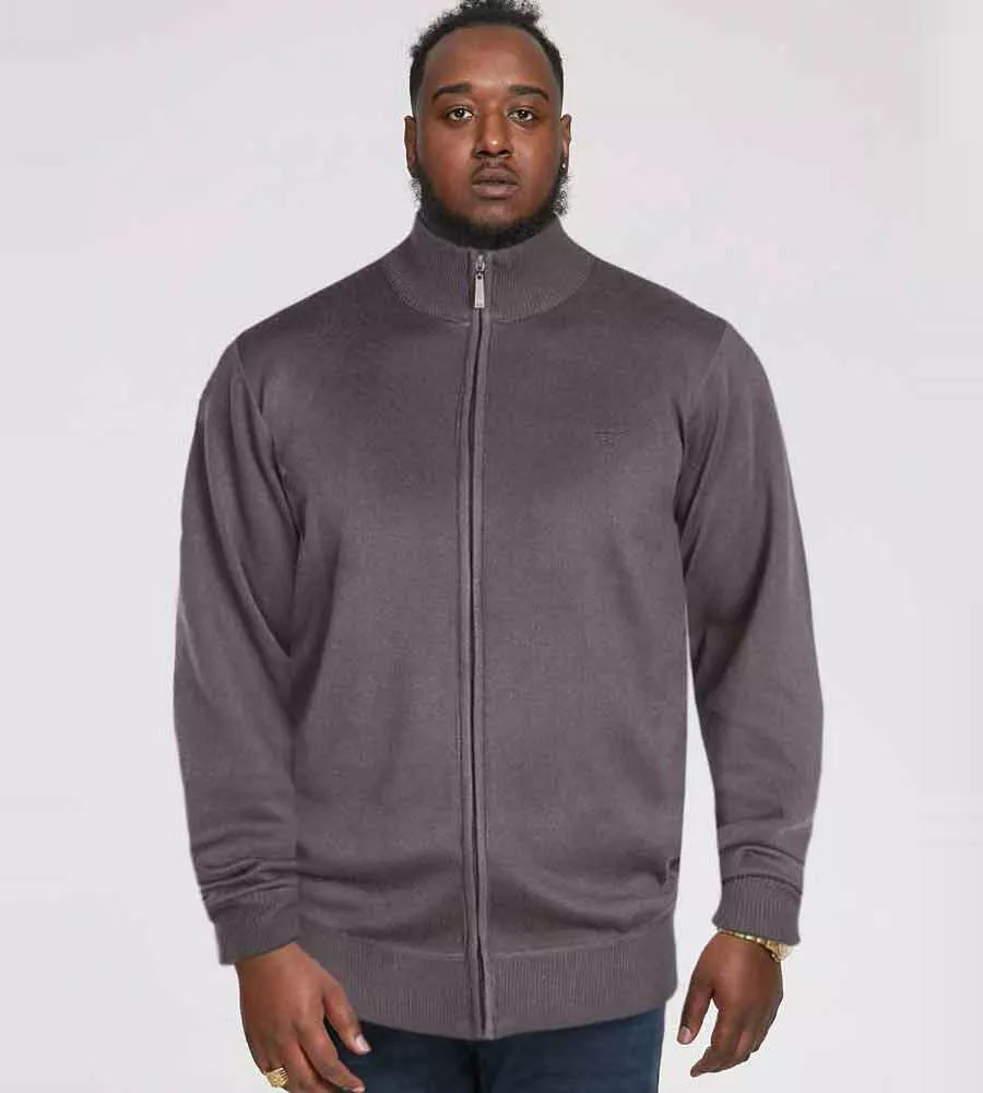 Big Men's Charcoal Plain Full Zip Sweater by D555 (BUDDY 3)