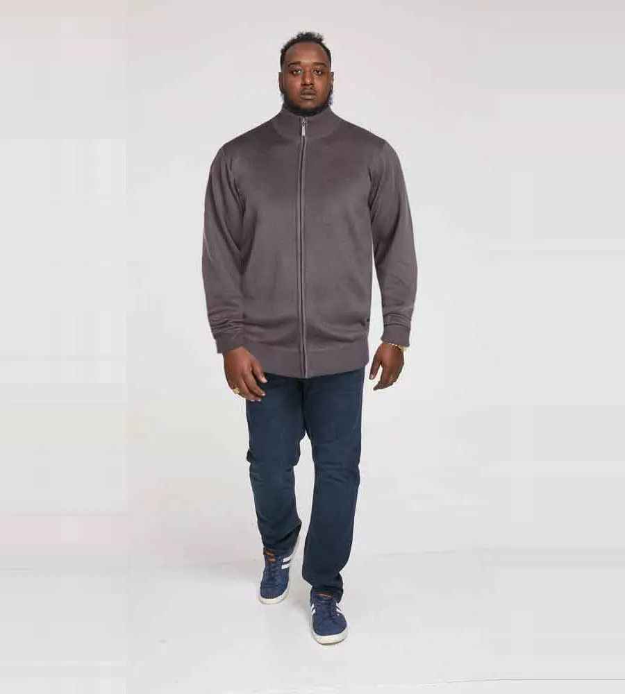 Big Men's Charcoal Plain Full Zip Sweater by D555 (BUDDY 3)