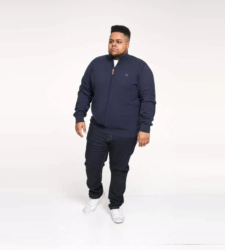 Big Men's Navy Zip Through Knitted Sweater by D555 (FRANCO 2)