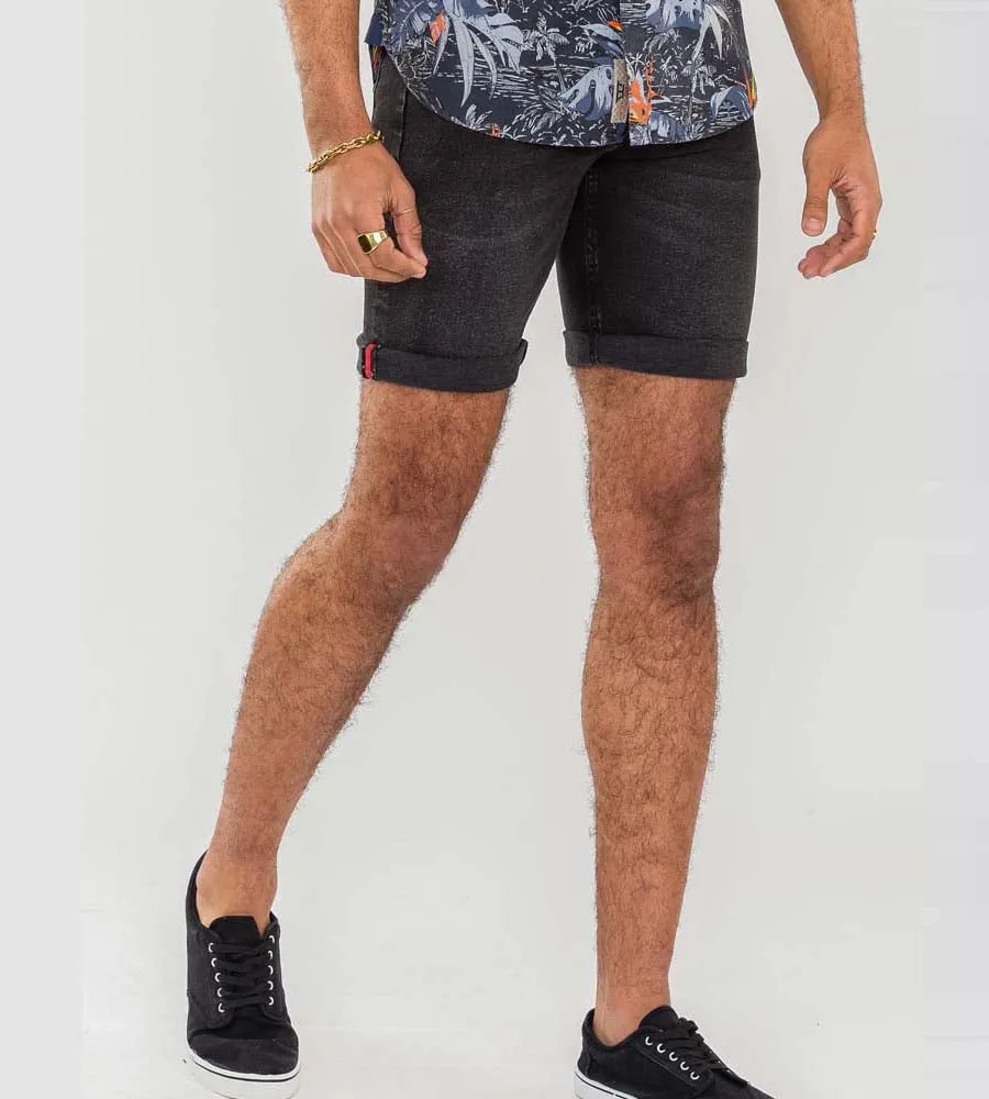 D555 Men's Black Stretch Denim Shorts (GENEVA)