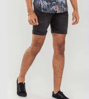 D555 Men's Black Stretch Denim Shorts (GENEVA)