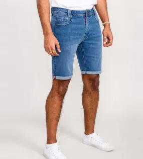 SUFFOLK Blue Stretch Denim Shorts for Men by D555