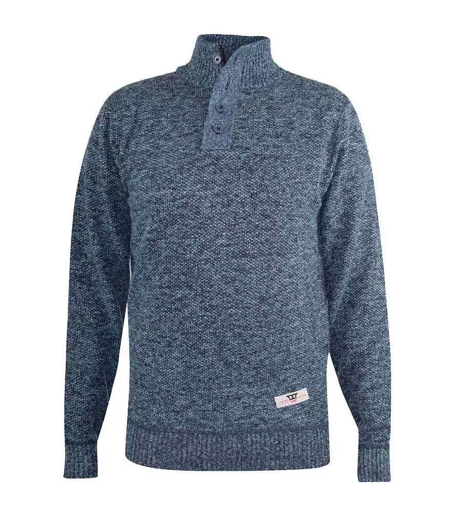 Men's Blue Twisted Yarn Sweater with Zipper & Button Neck by D555 (WILMINGTON)