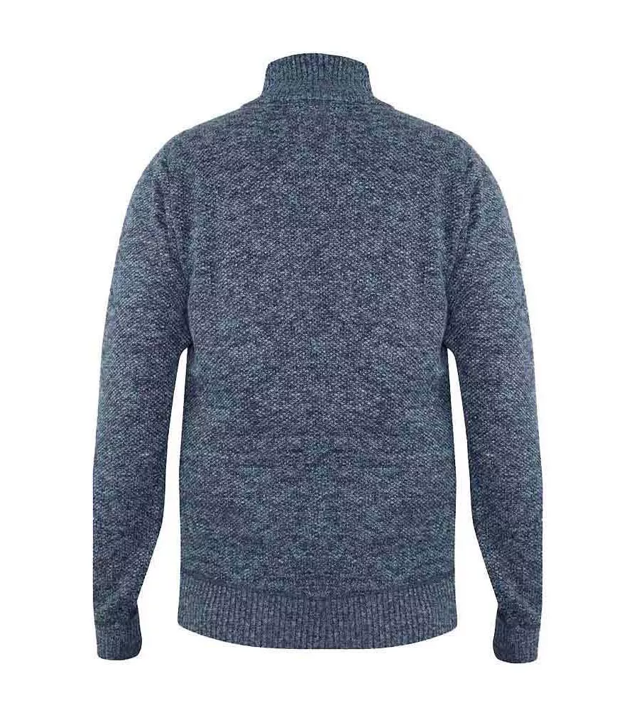 Men's Blue Twisted Yarn Sweater with Zipper & Button Neck by D555 (WILMINGTON)