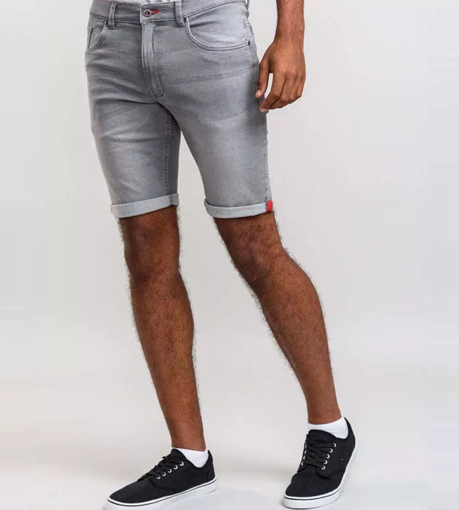 D555 Men's Grey Stretch Denim Shorts (GRIFFIN 2)