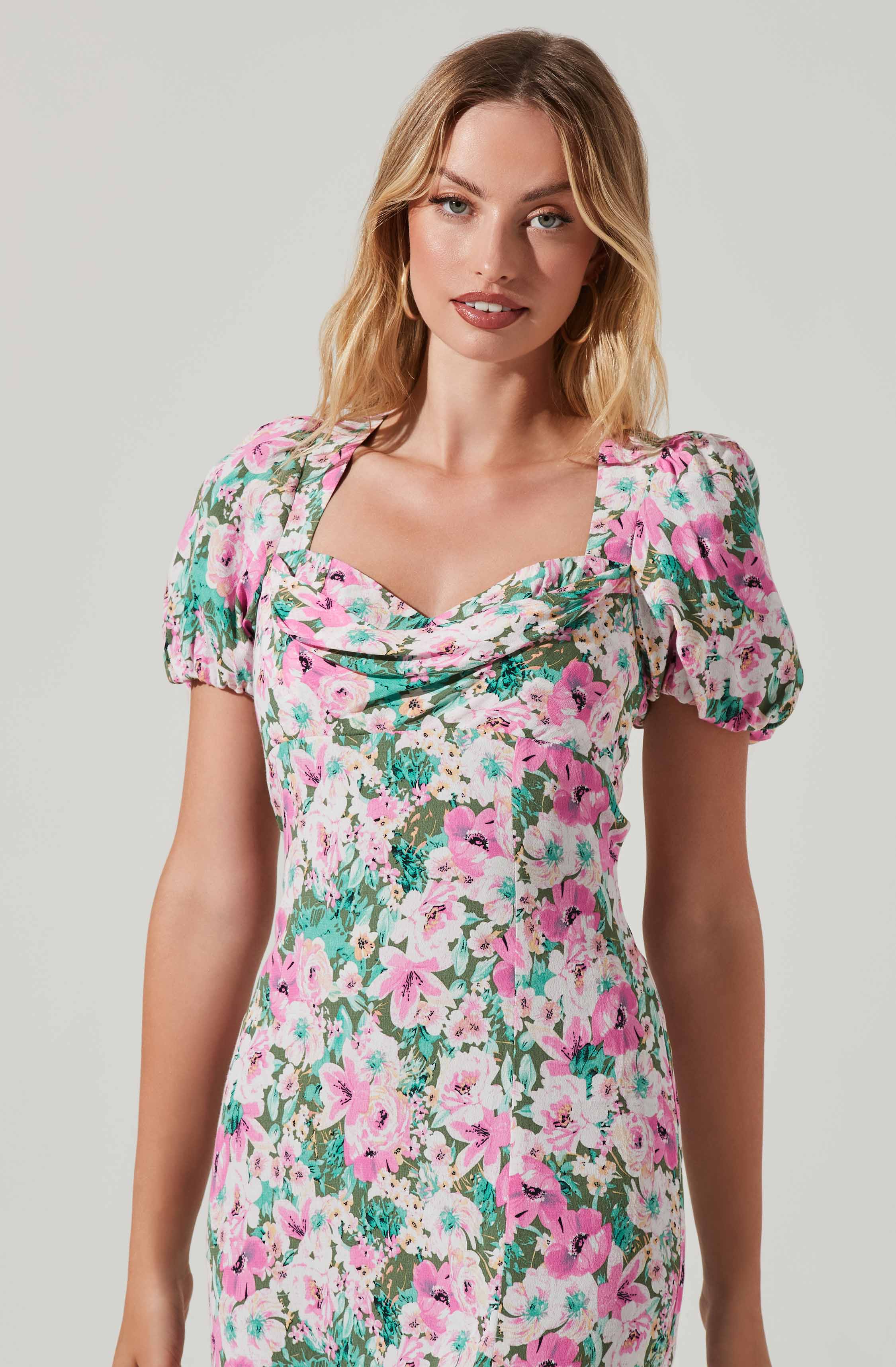 Dayanara Floral Puff Sleeve Midi Dress - Buy Now