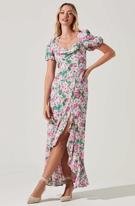 Dayanara Floral Puff Sleeve Midi Dress - Buy Now