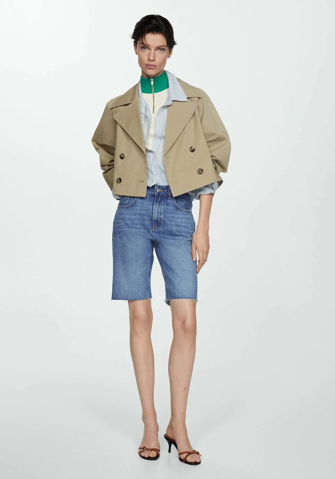 Frayed hem denim bermuda shorts