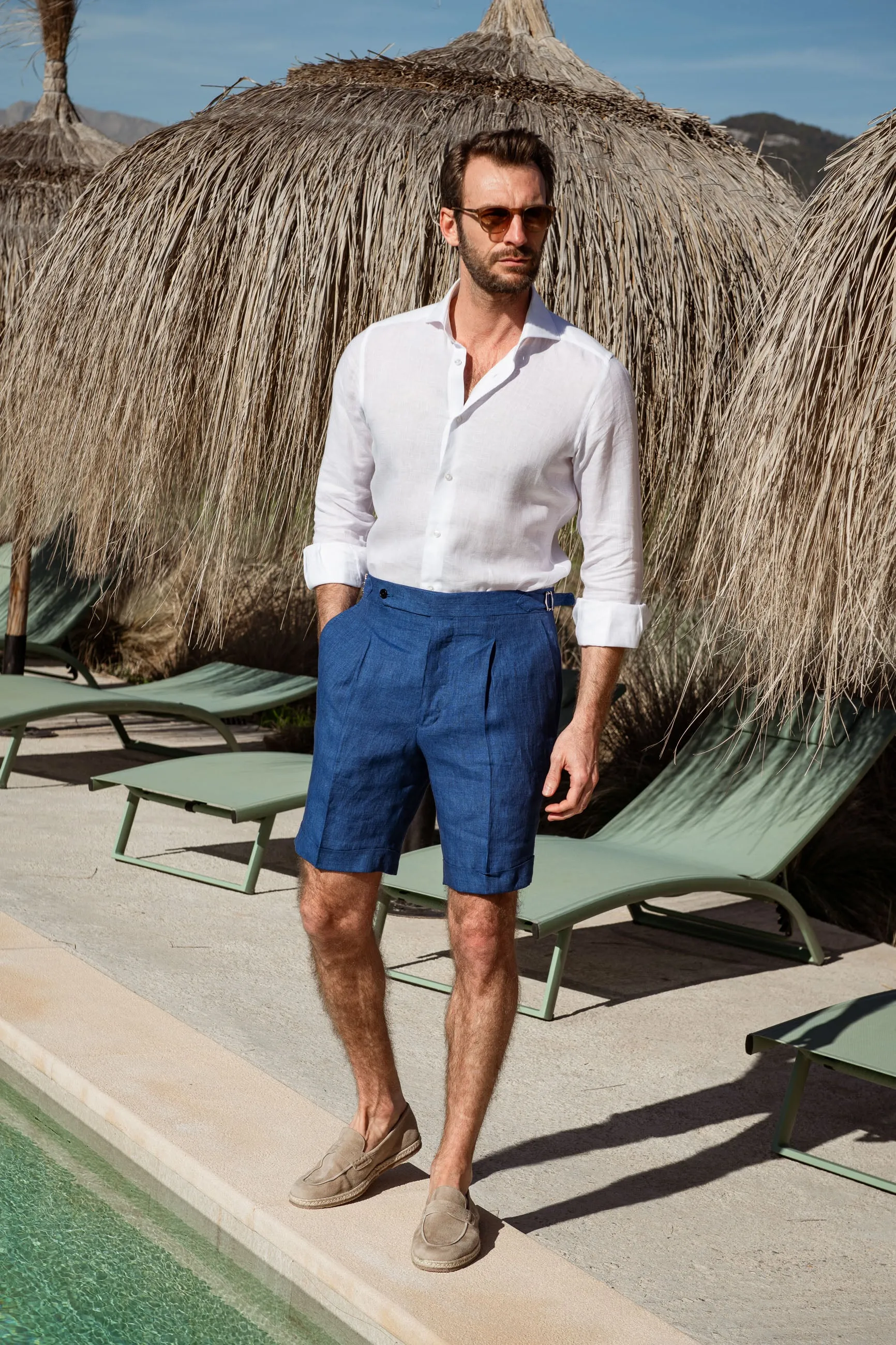 Denim Blue Linen Shorts Made in Italy