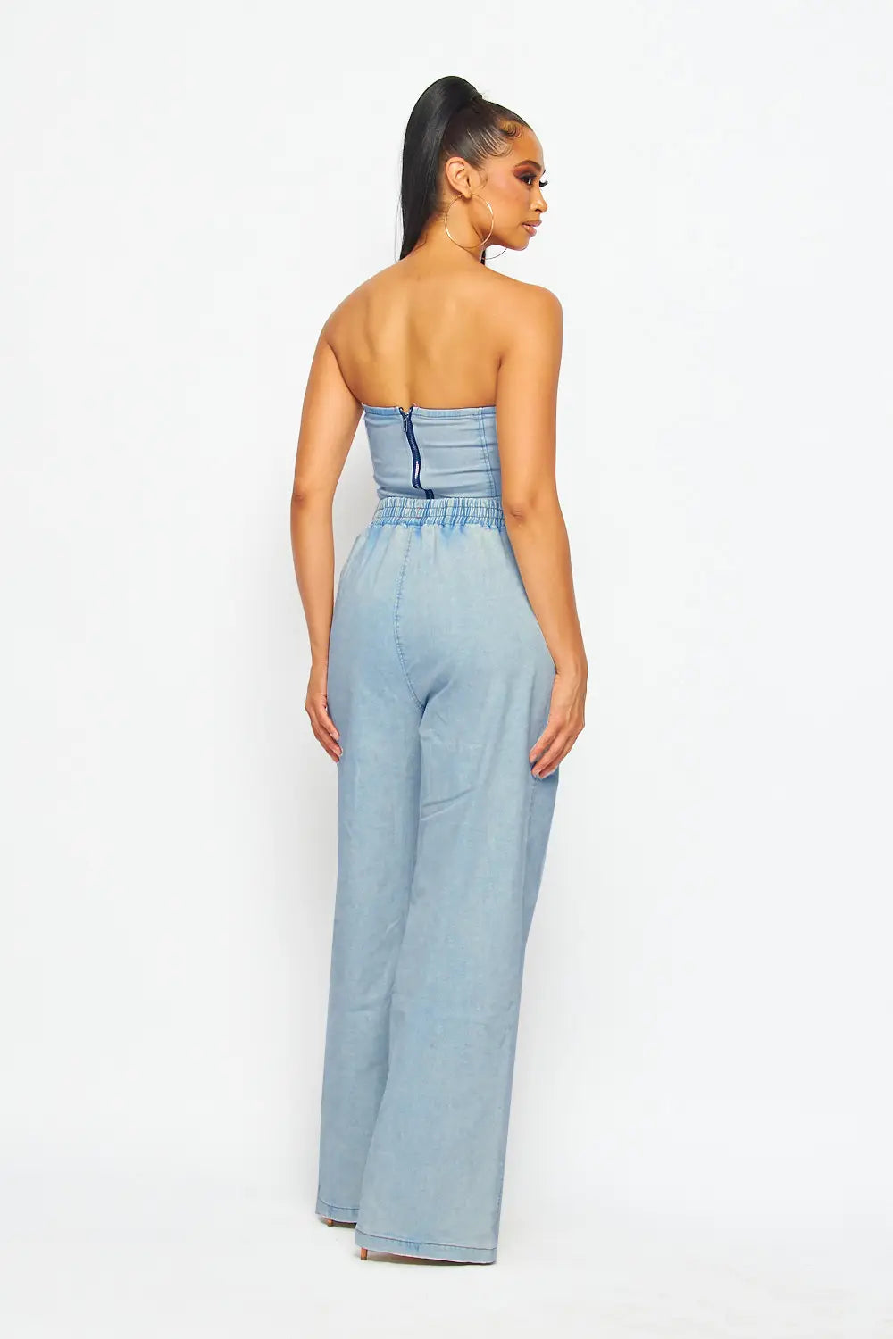 Denim bustier top and jeans | Shop now for trendy denim outfit | Get the best deals on denim bustier tops and jeans | Buy stylis