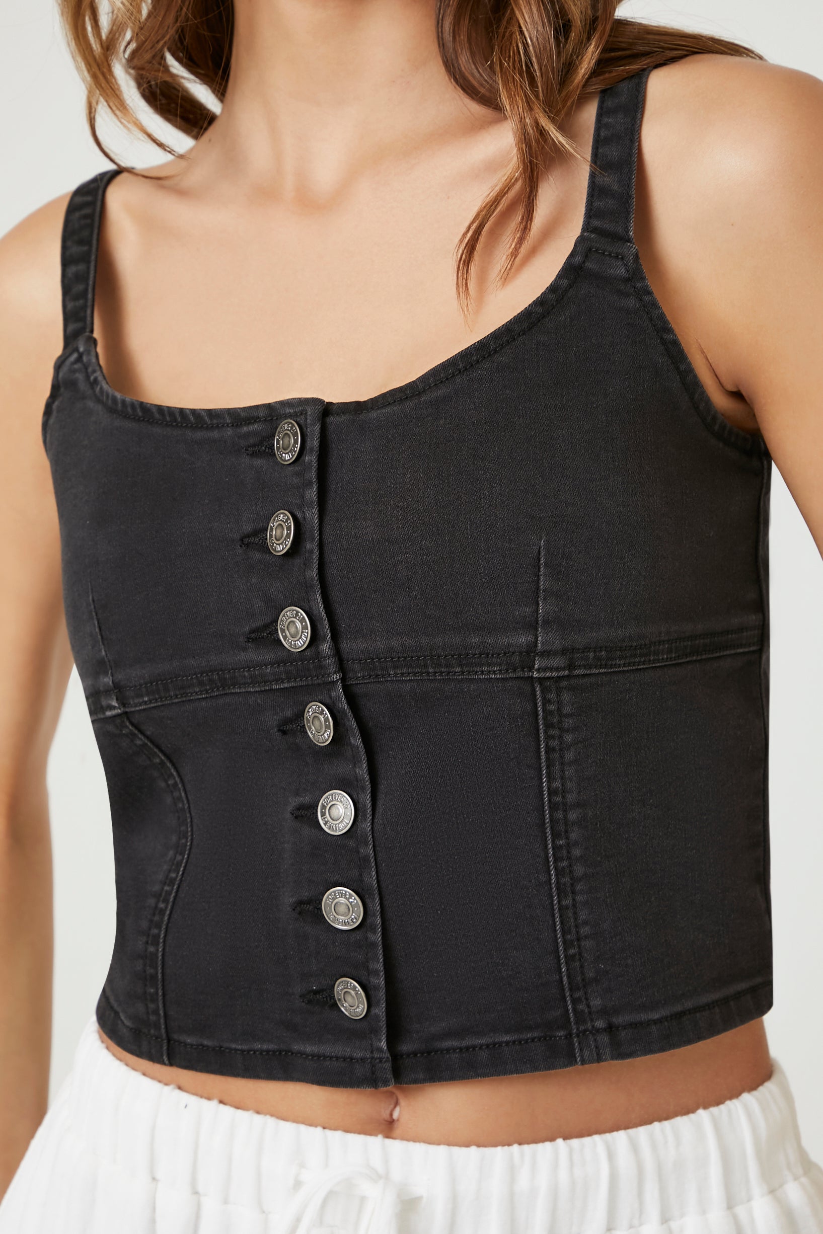 Denim Button-Front Bustier Cami - Google SEO friendly: Button-Up Denim Bustier Camisole