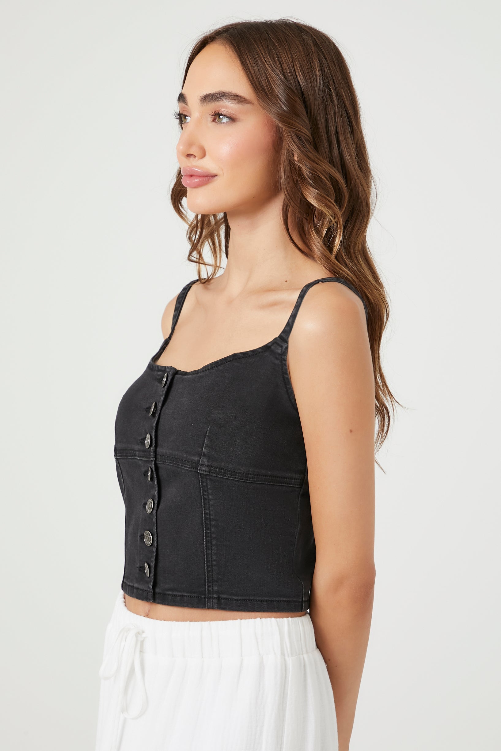 Denim Button-Front Bustier Cami - Google SEO friendly: Button-Up Denim Bustier Camisole