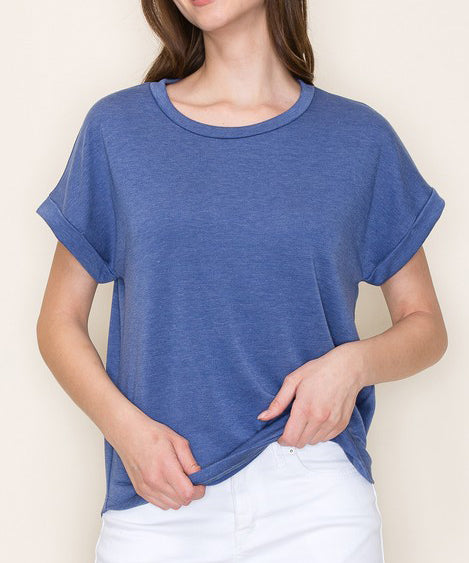 Denim Roll-Sleeve Top