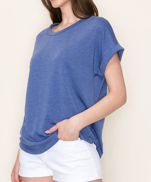 Denim Roll-Sleeve Top