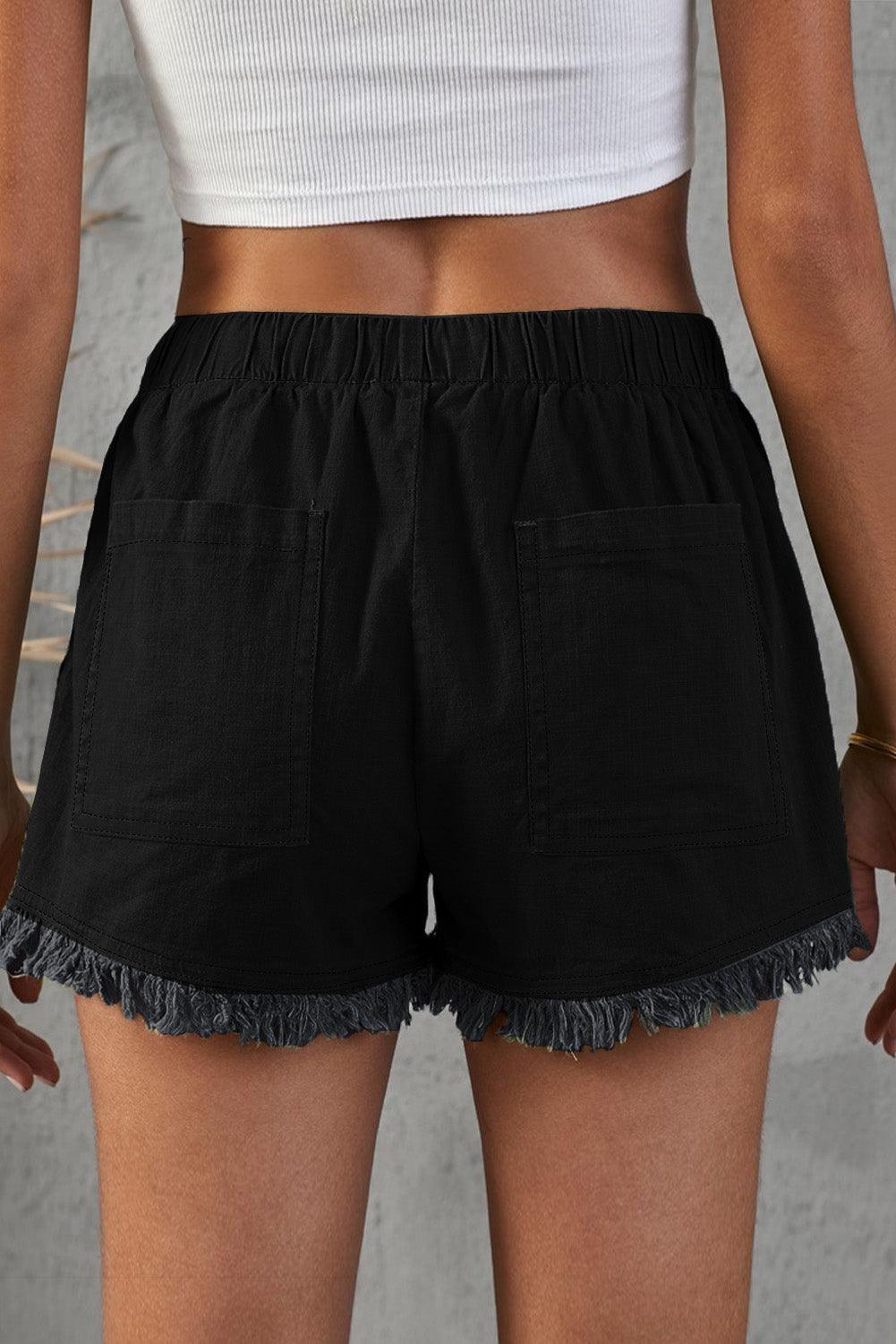 Denim Shorts with Pockets and Frayed Edges