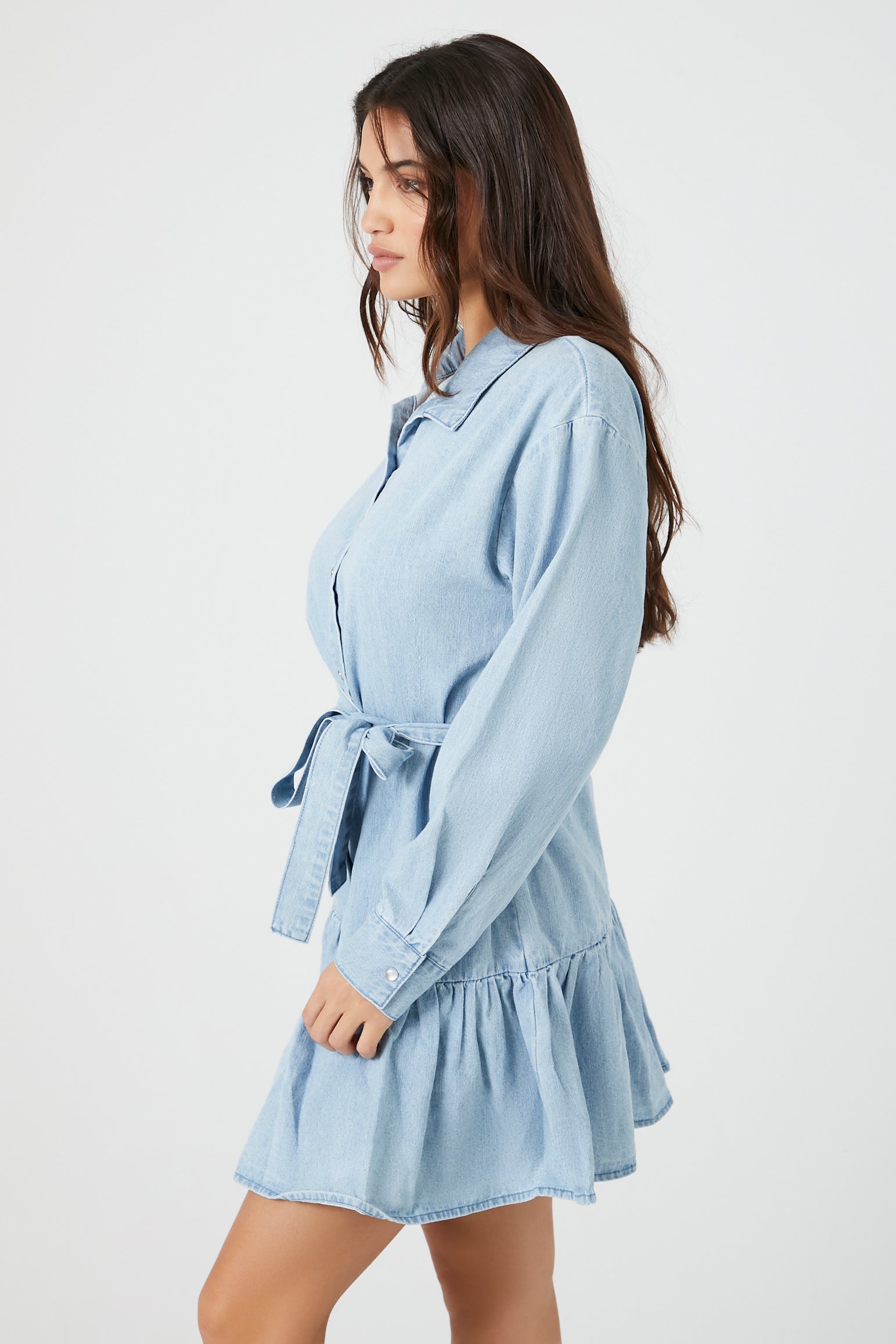 Denim Tie-Front Mini Shirt Dress - Google SEO friendly result: Blue Jean Tie-Front Short Dress