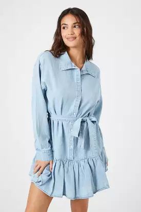 Denim Tie-Front Mini Shirt Dress - Google SEO friendly result: Blue Jean Tie-Front Short Dress