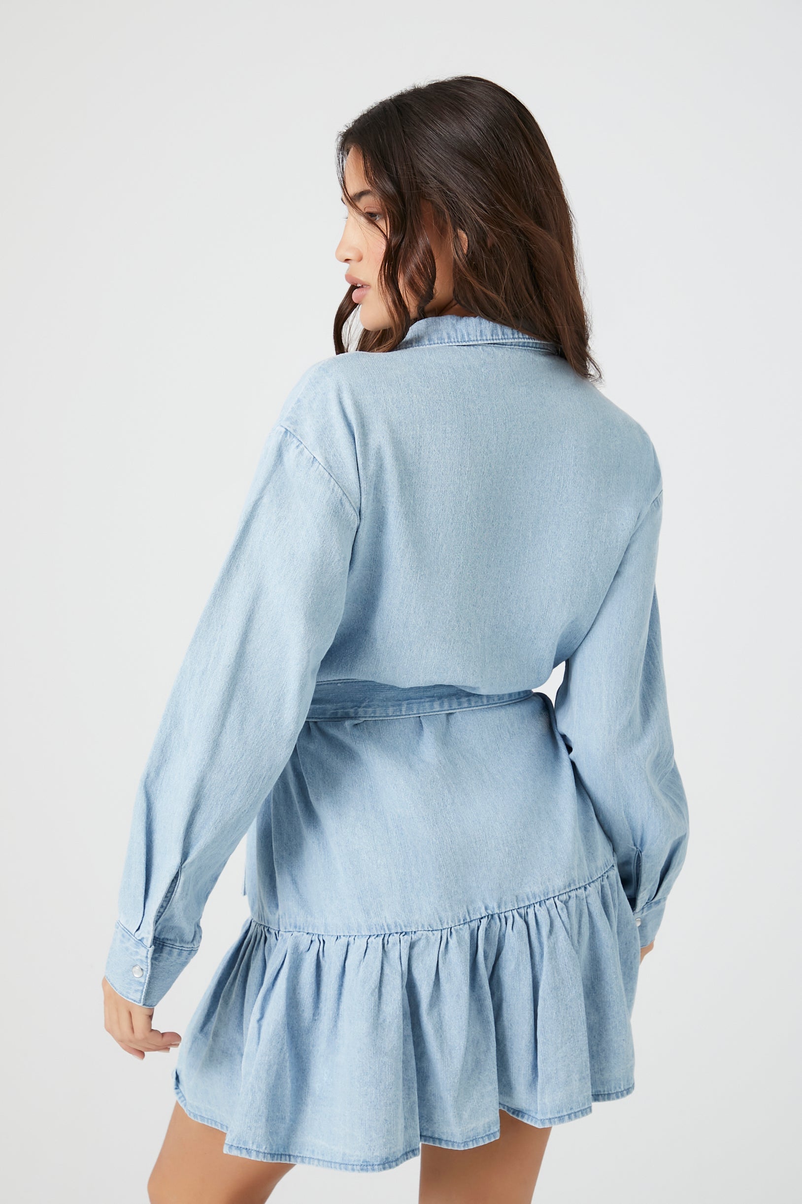 Denim Tie-Front Mini Shirt Dress - Google SEO friendly result: Blue Jean Tie-Front Short Dress