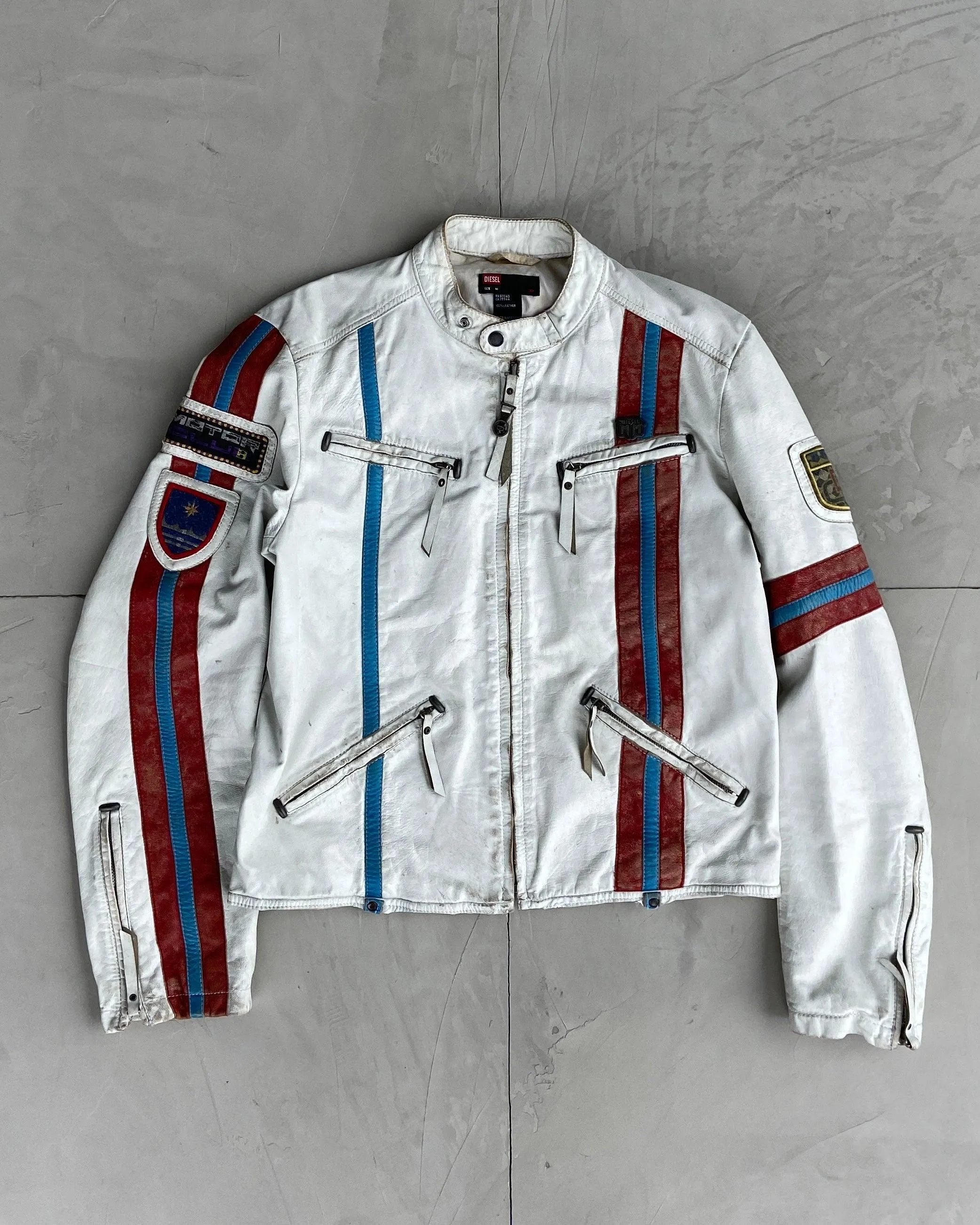 DIESEL White Leather Racer Jacket from 2000s