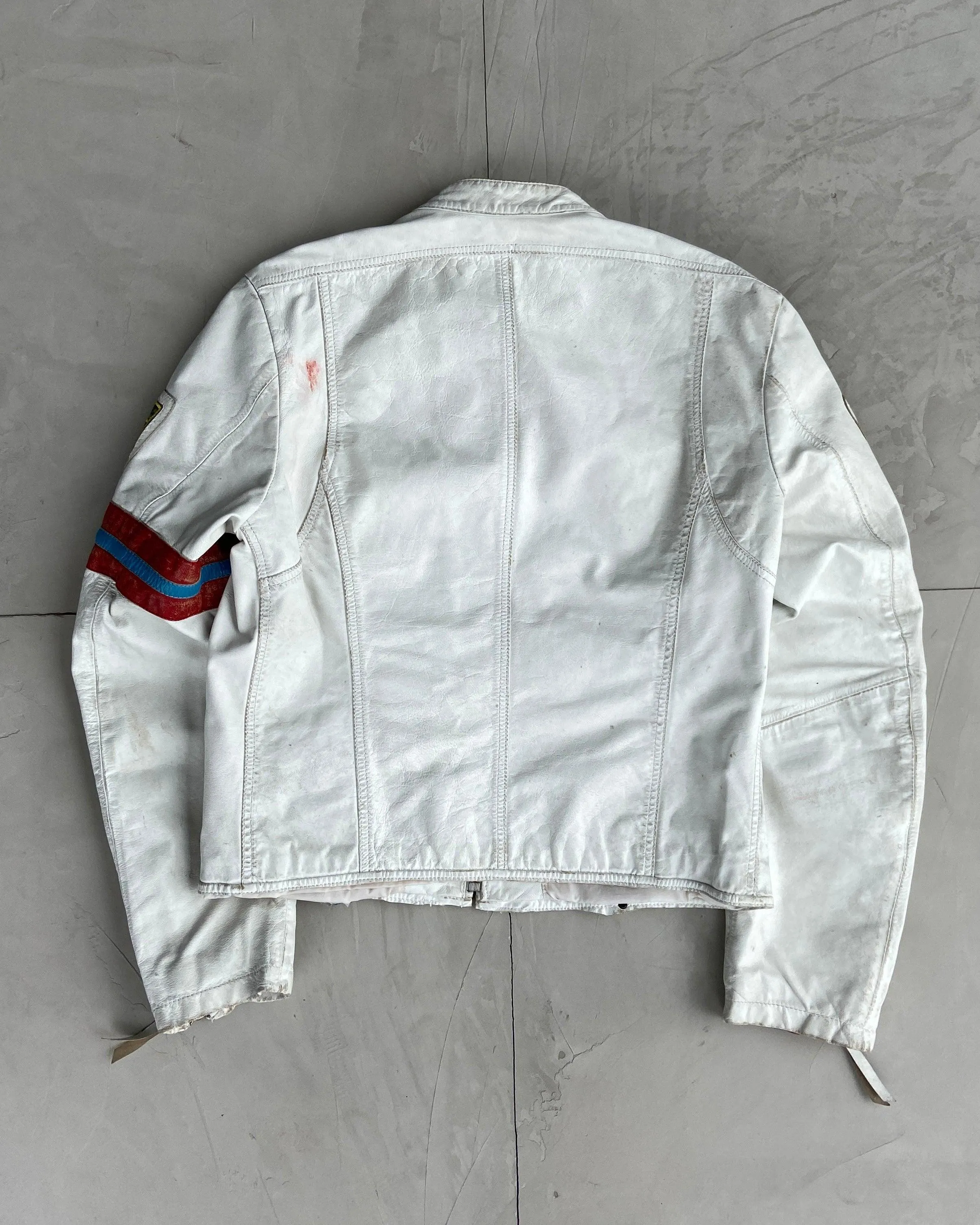 DIESEL White Leather Racer Jacket from 2000s