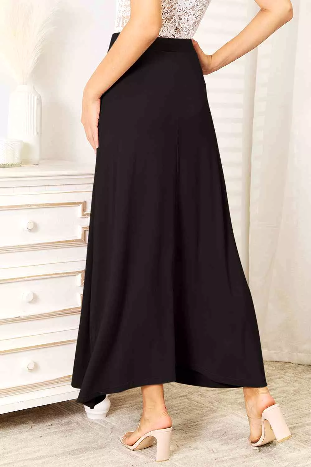 Double Take Maxi Skirt - Full Size, Soft Rayon, Drawstring Waist