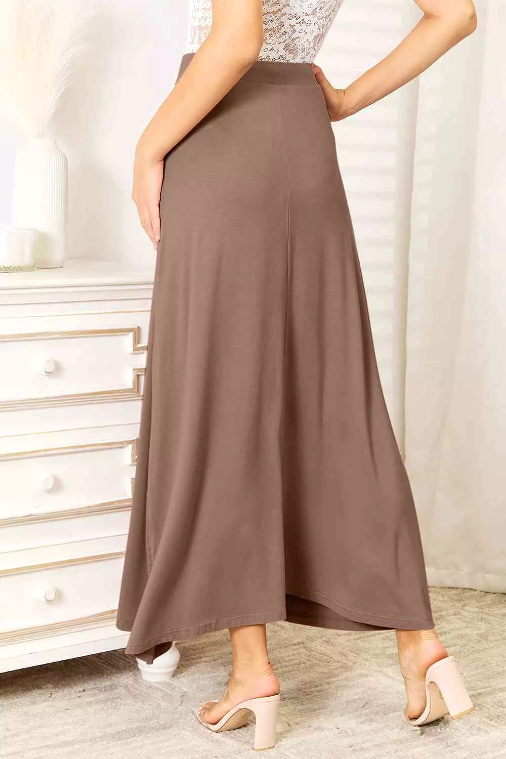 Double Take Maxi Skirt - Full Size, Soft Rayon, Drawstring Waist