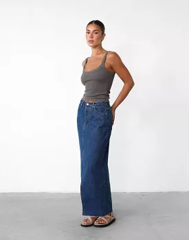 Drew Denim Midi Skirt, Dark Denim.