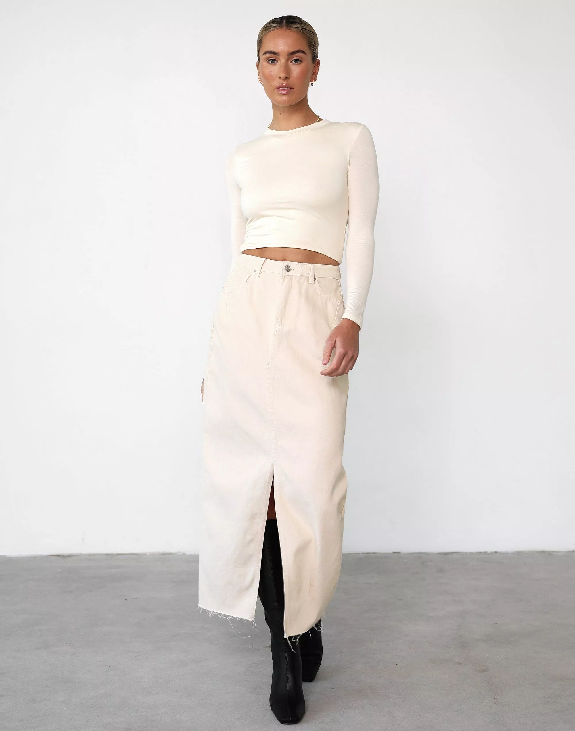 Drew Denim Midi Skirt Pumice