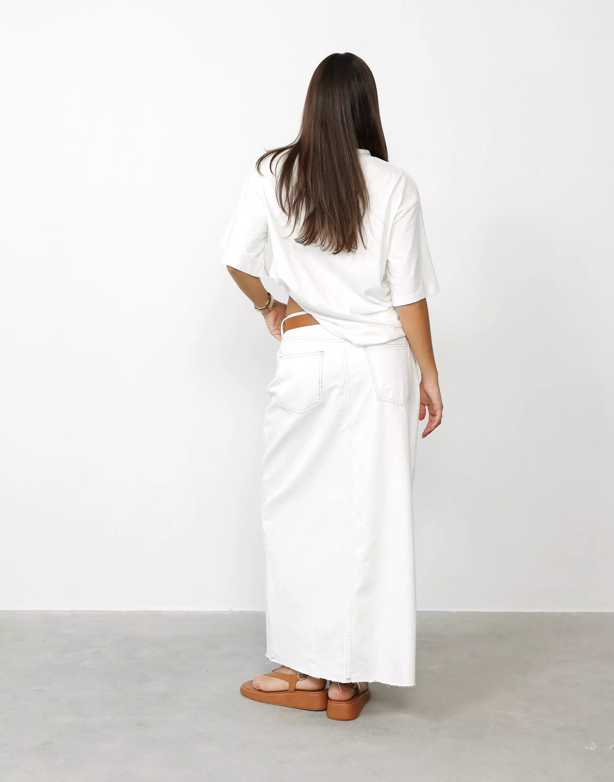 Drew Off White Denim Midi Skirt