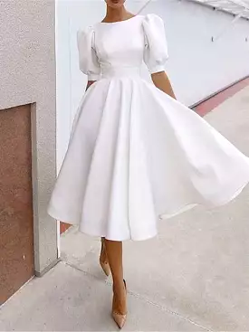 Elegant Backless Swing Dress for Women with Short Sleeves and Crew Neck