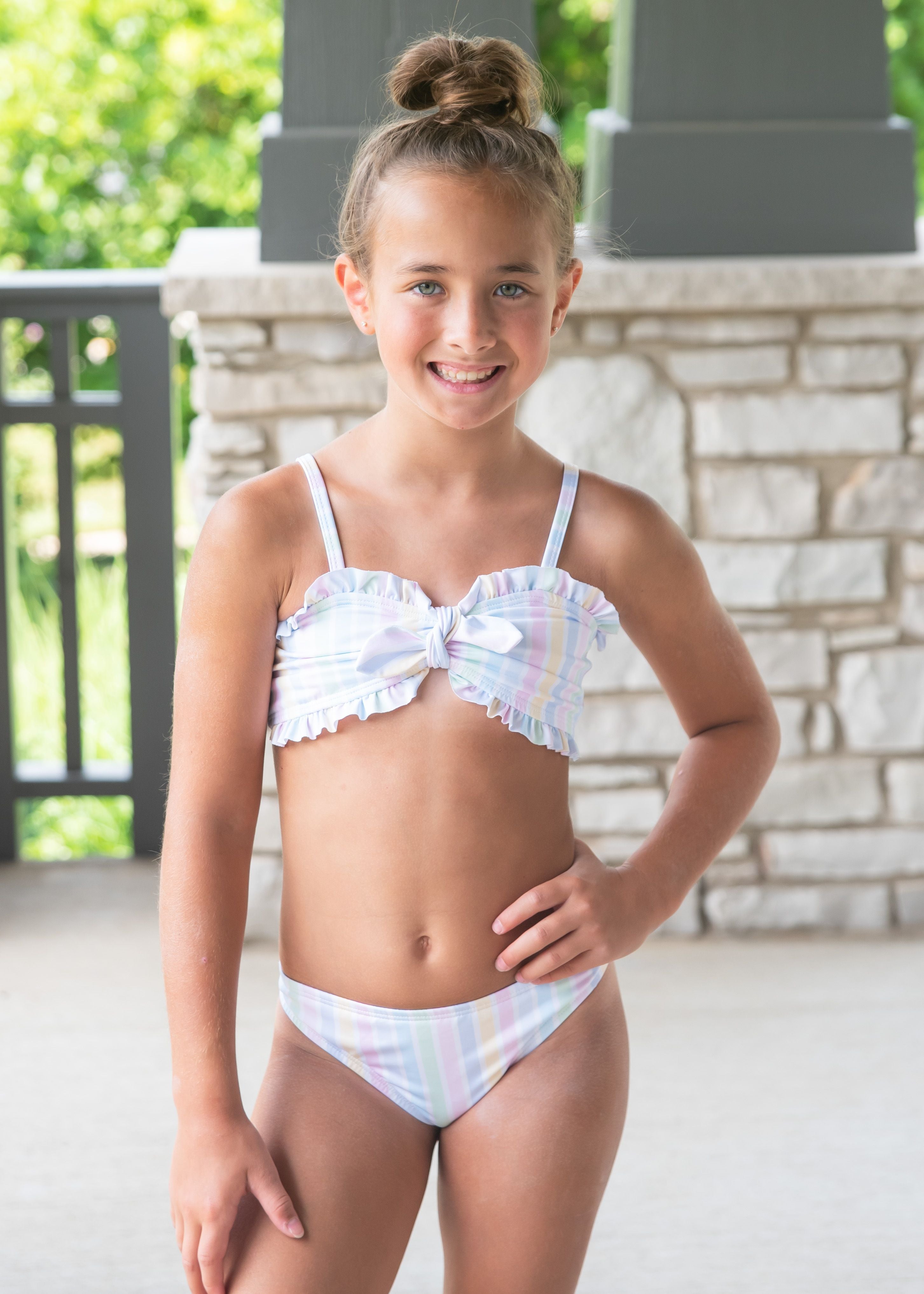 Elizabeth James & Lottie - Pastel Stripe Two Piece Bandeau Swim