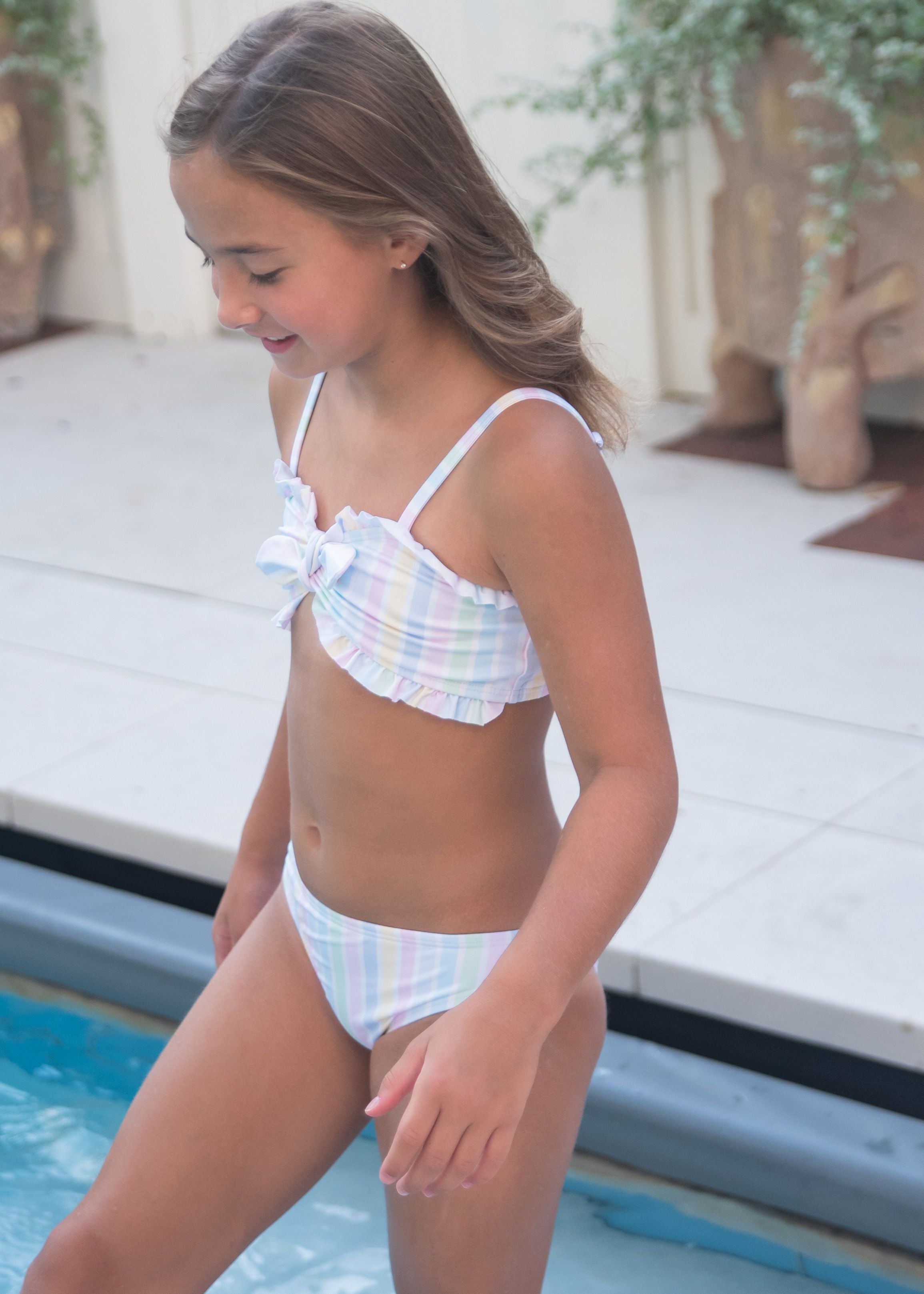 Elizabeth James & Lottie - Pastel Stripe Two Piece Bandeau Swim