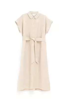 elk label, metallic gold linen shirt dress