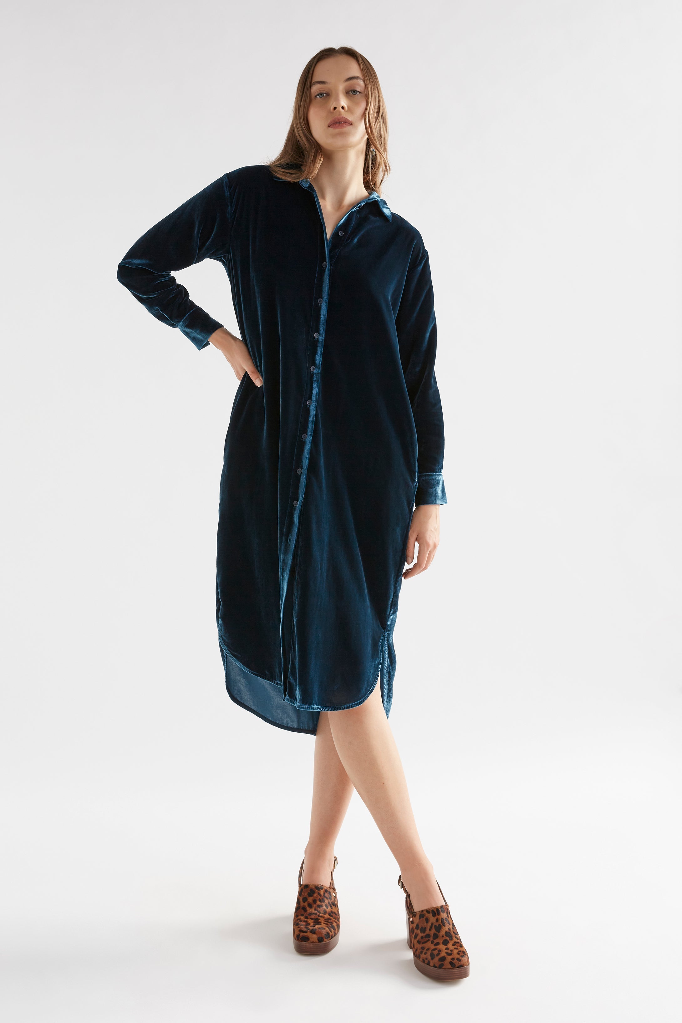 Elk - Suuri Teal Velvet Shirt Dress