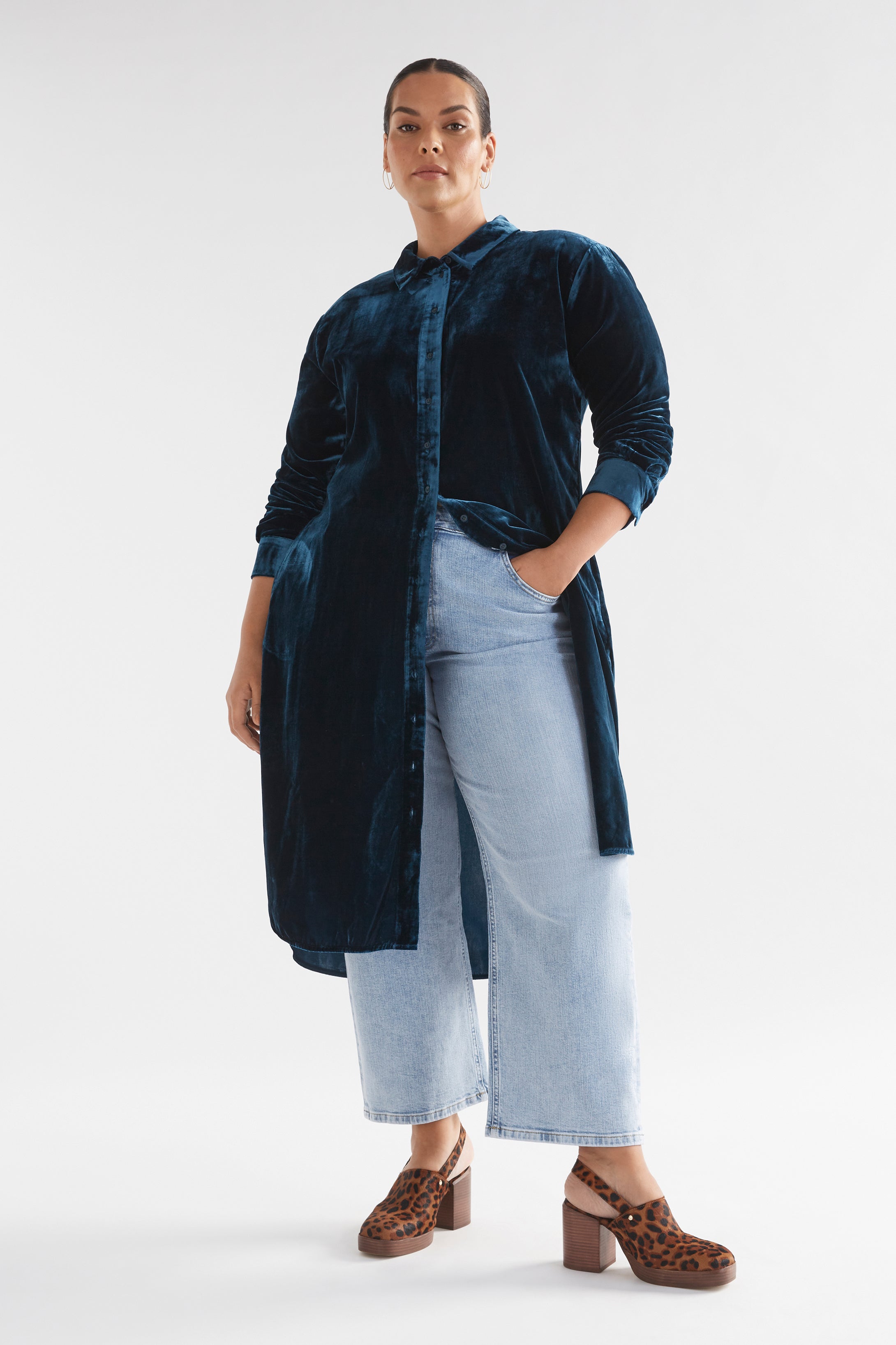 Elk - Suuri Teal Velvet Shirt Dress