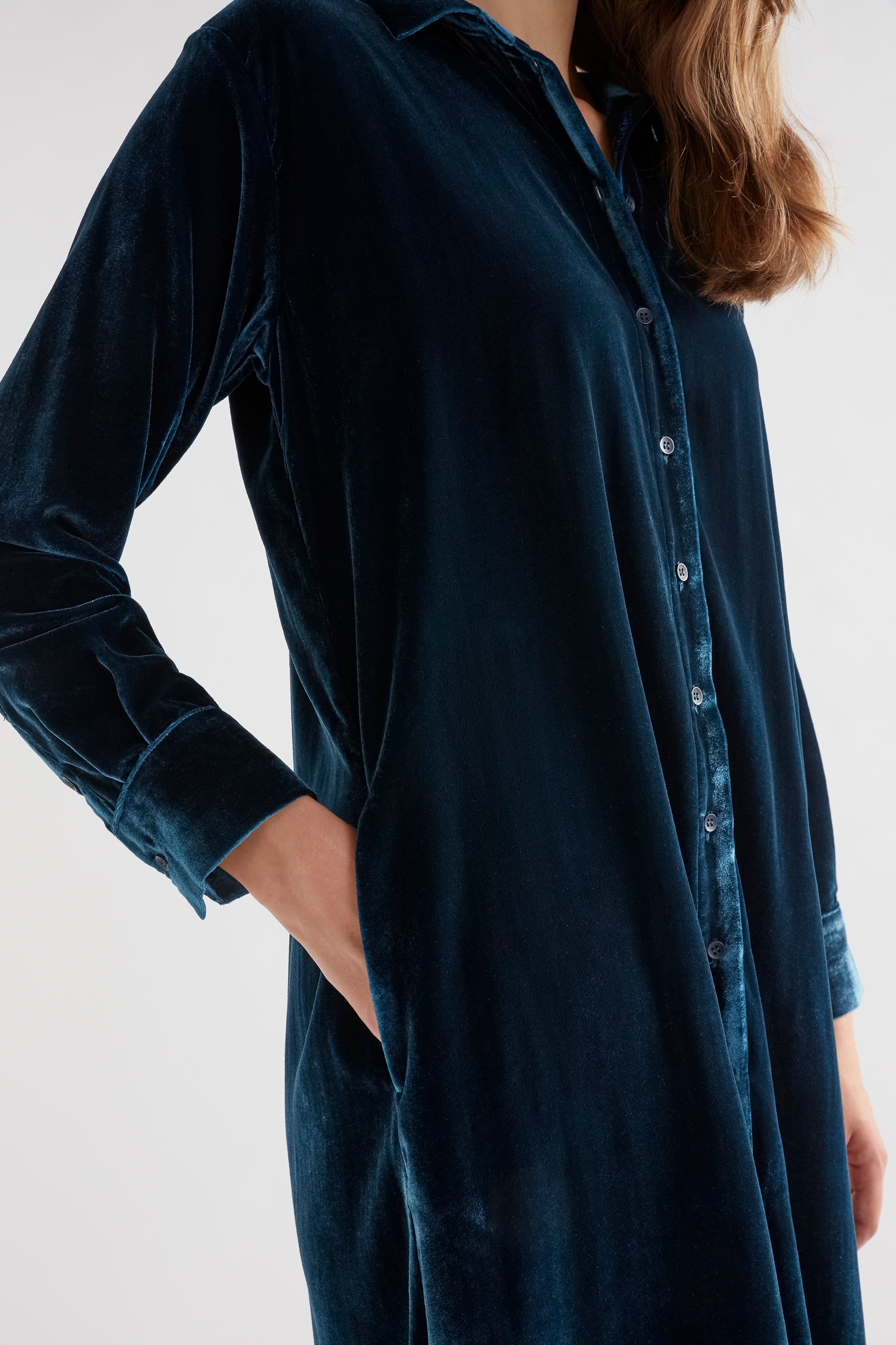 Elk - Suuri Teal Velvet Shirt Dress