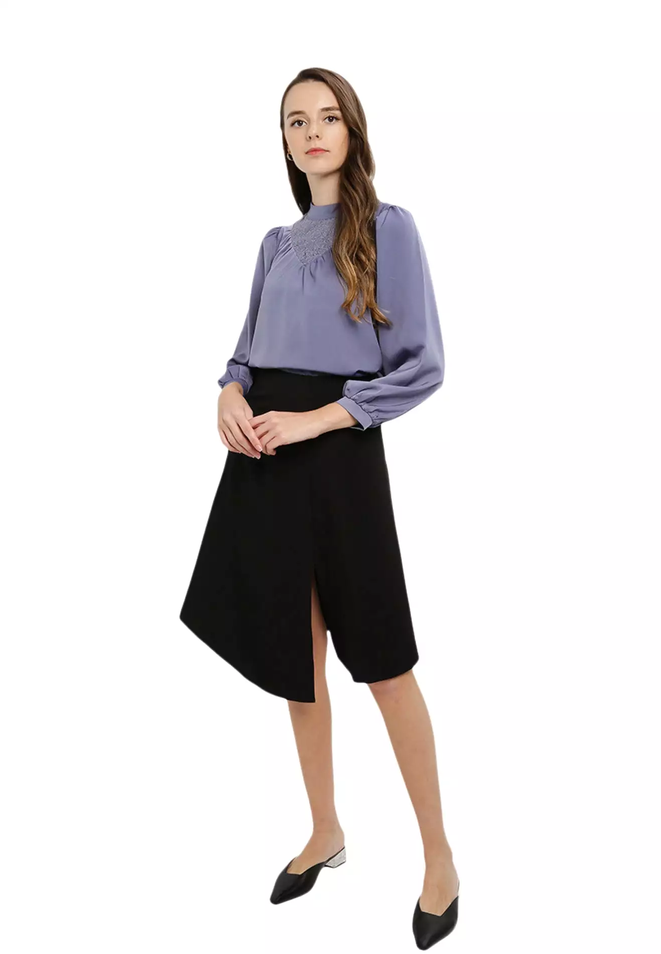 ELLE Apparel Asymmetrical Midi Skirt