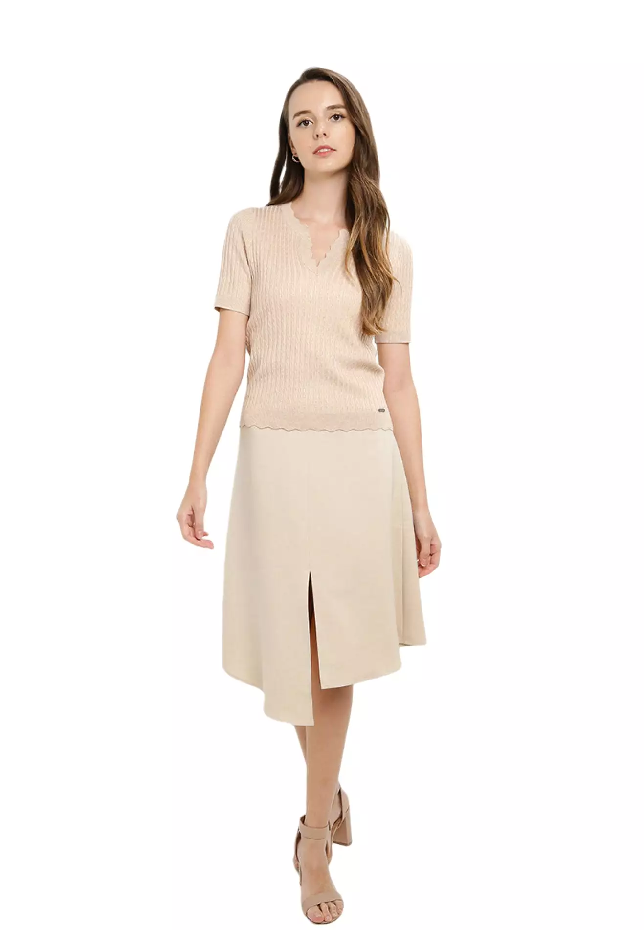 ELLE Apparel Asymmetrical Midi Skirt