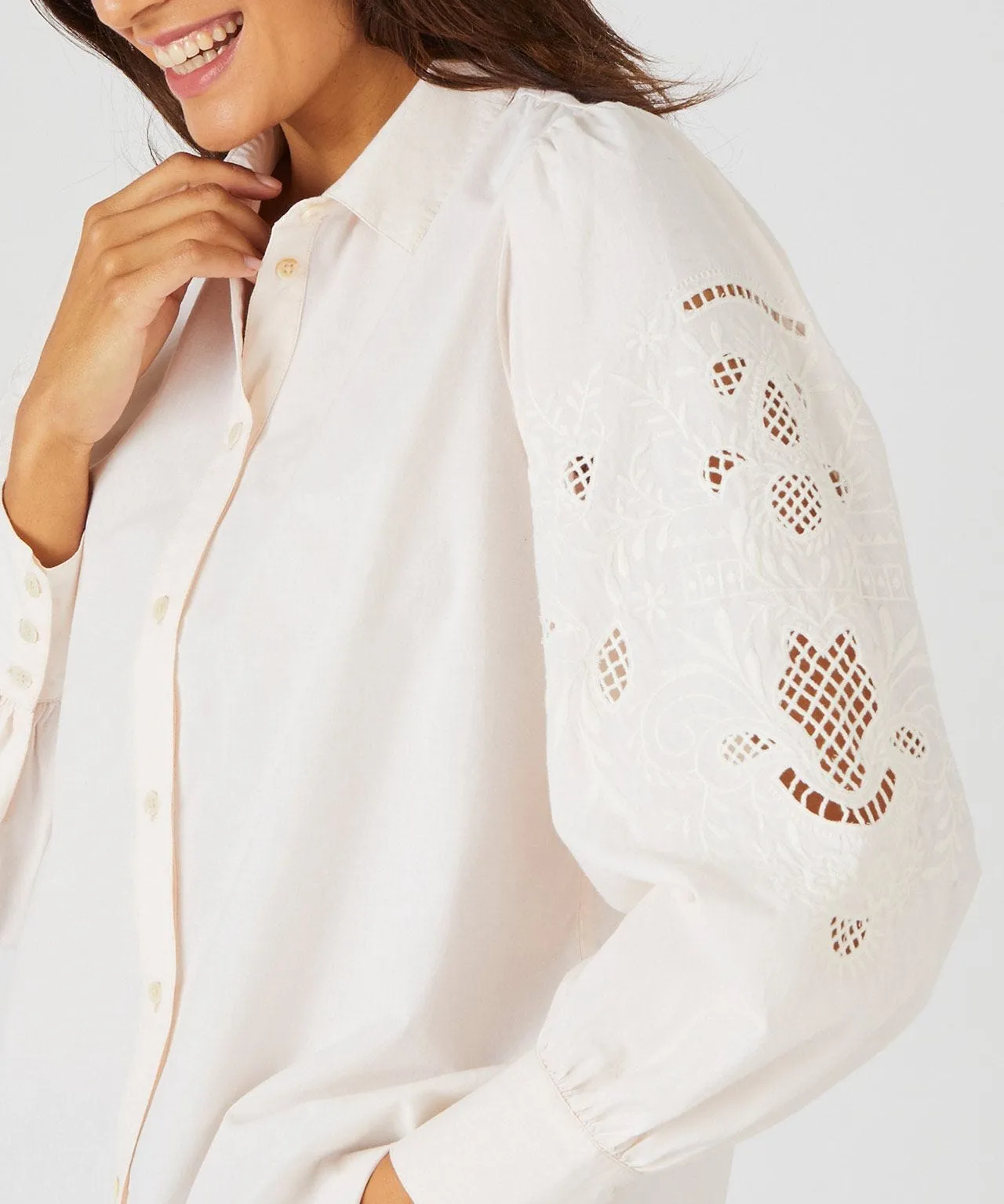 Embroidered Button Front Blouse