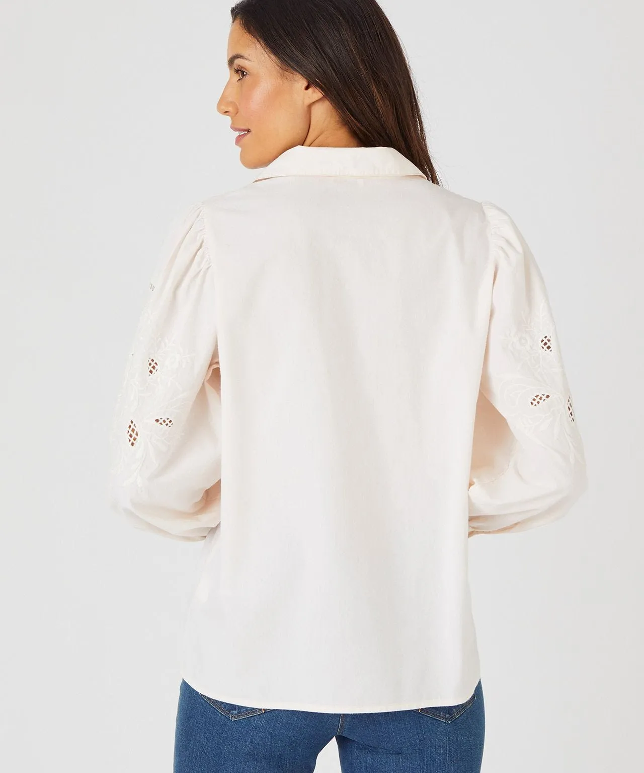 Embroidered Button Front Blouse