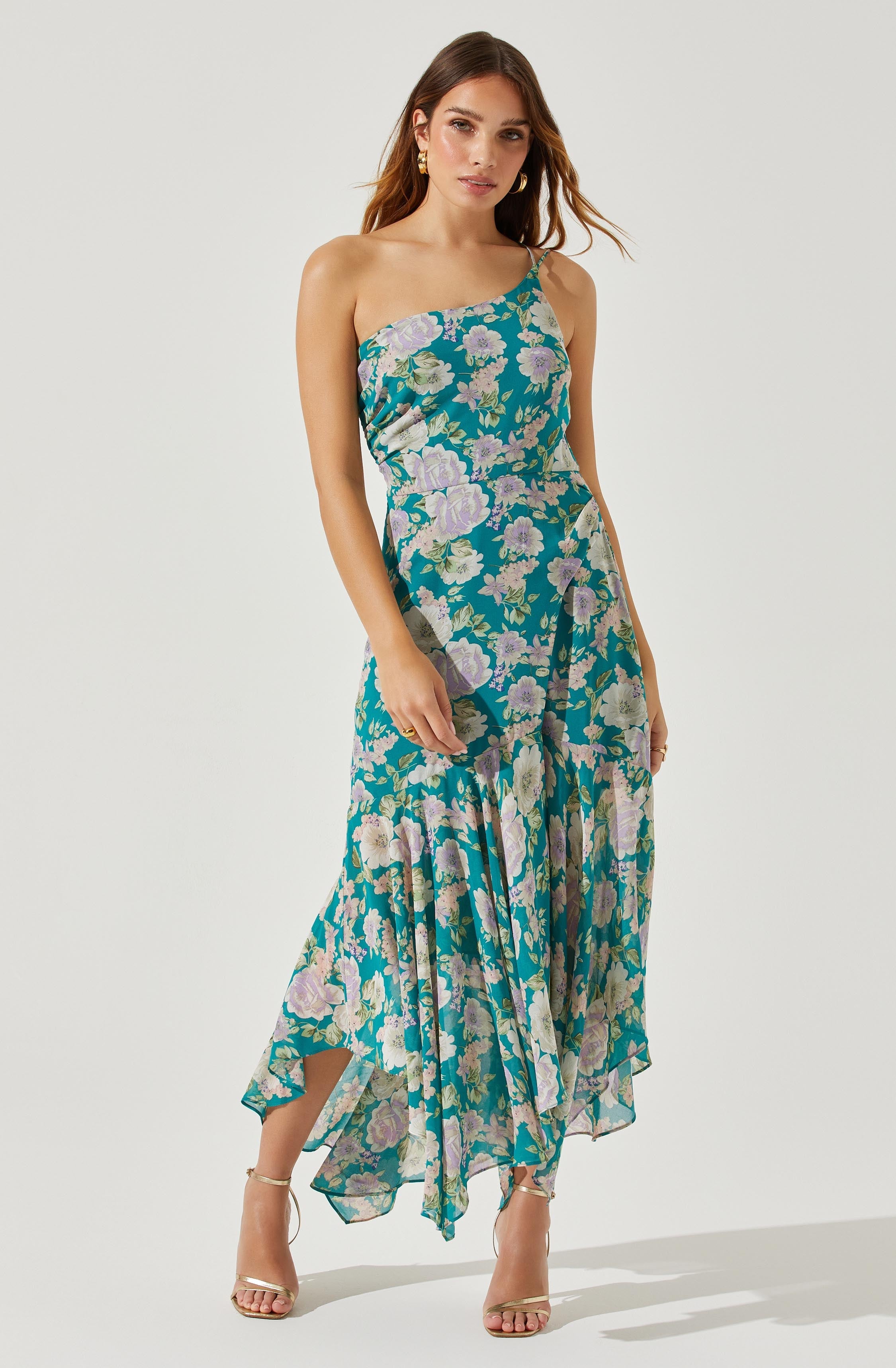 Emmylou Floral Midi Dress - One Shoulder Style