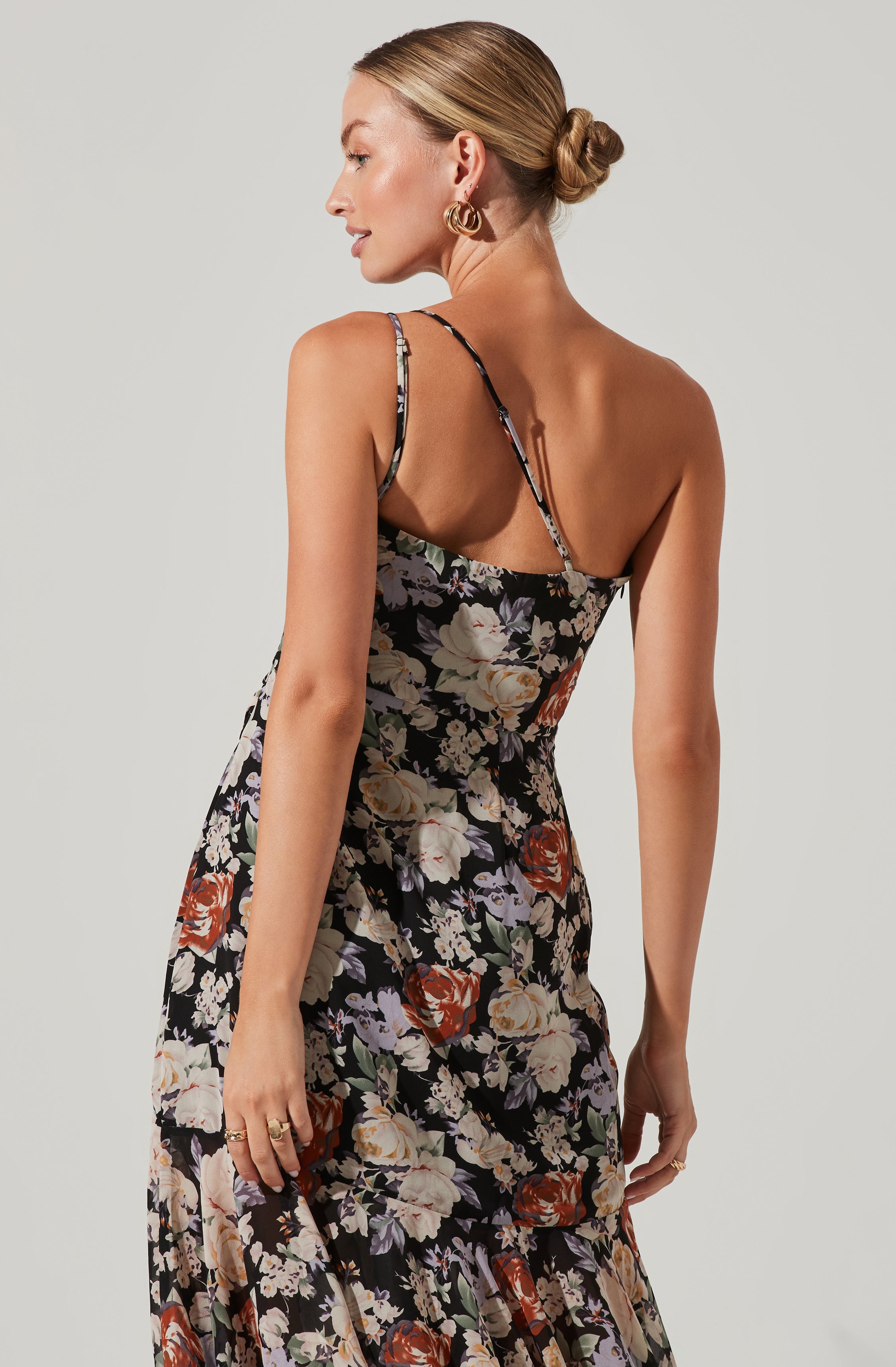 Emmylou Floral Midi Dress - One Shoulder Style